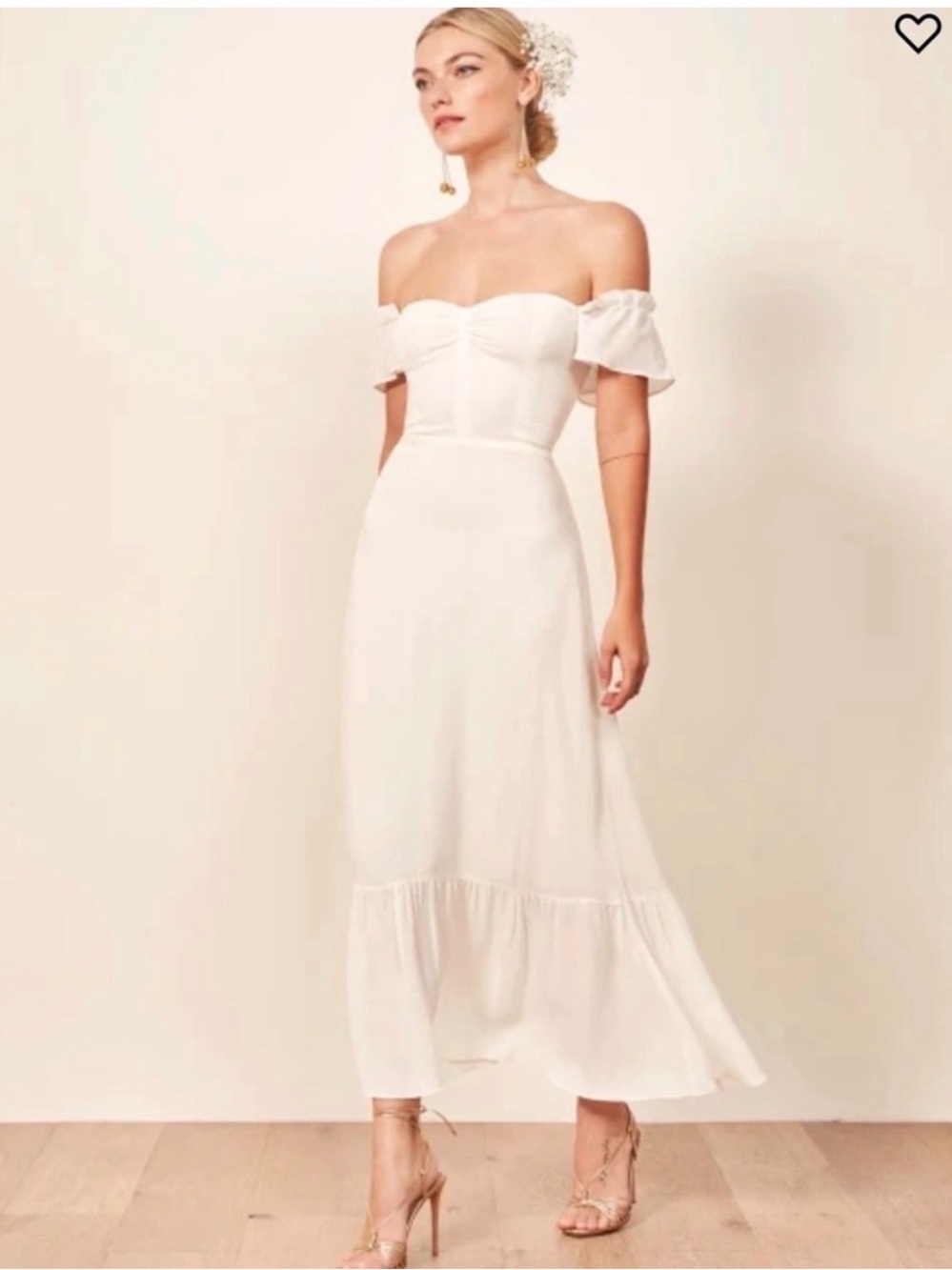 Reformation Ivory Butterfly Dress Off-Shoulder Cream Maxi Dress